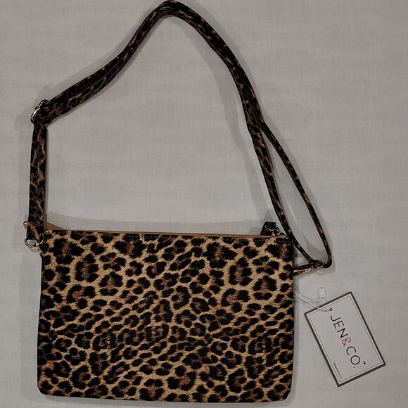 Jen & Co Riley Leopard Print Handbag Crossbody Strap Wristlet Vegan Leather NWT - Picture 2 of 16